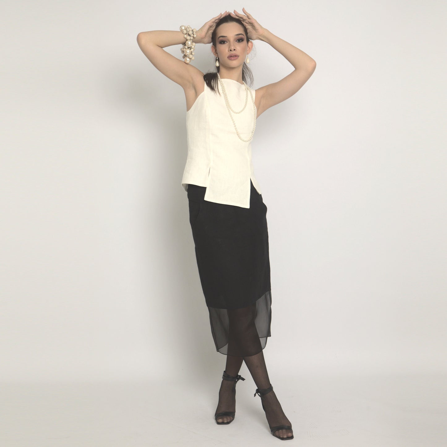 Lines - Midi linen and organza skirt