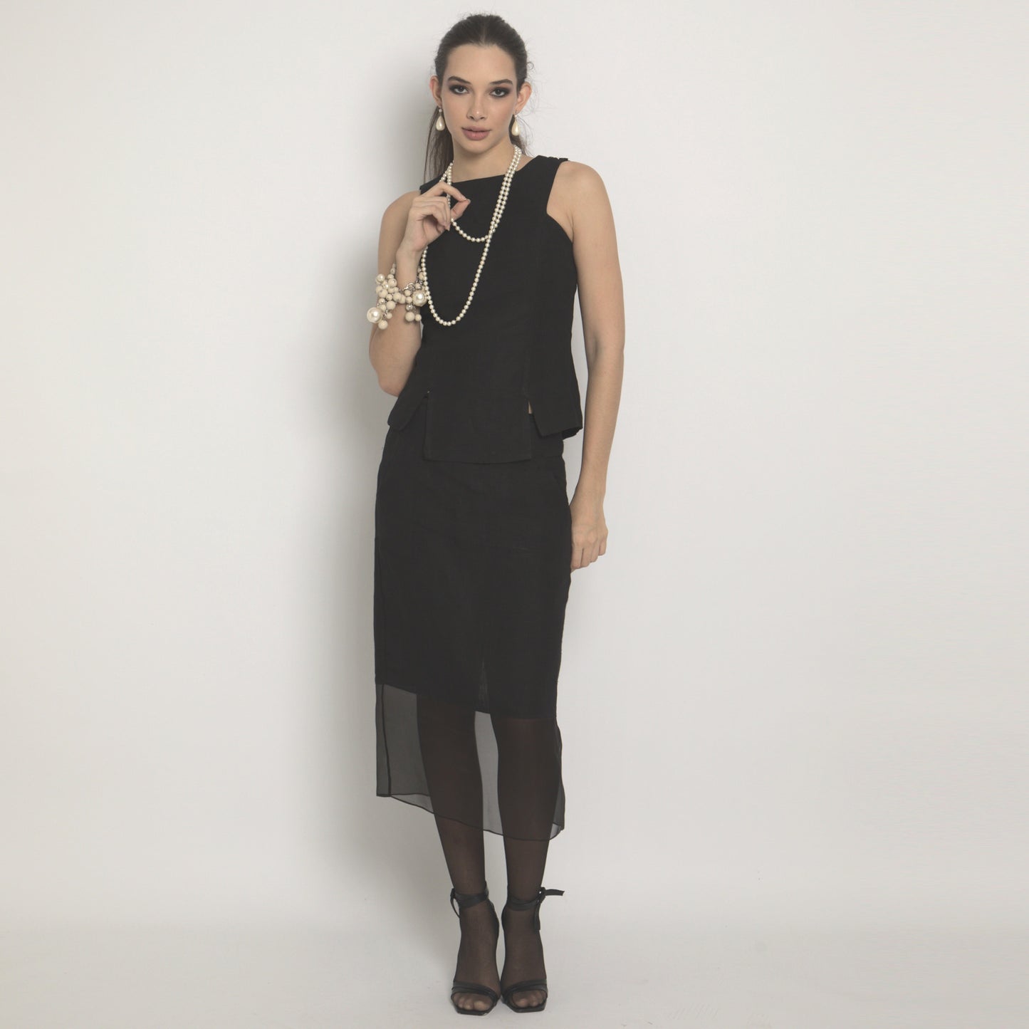 Lines - Midi linen and organza skirt