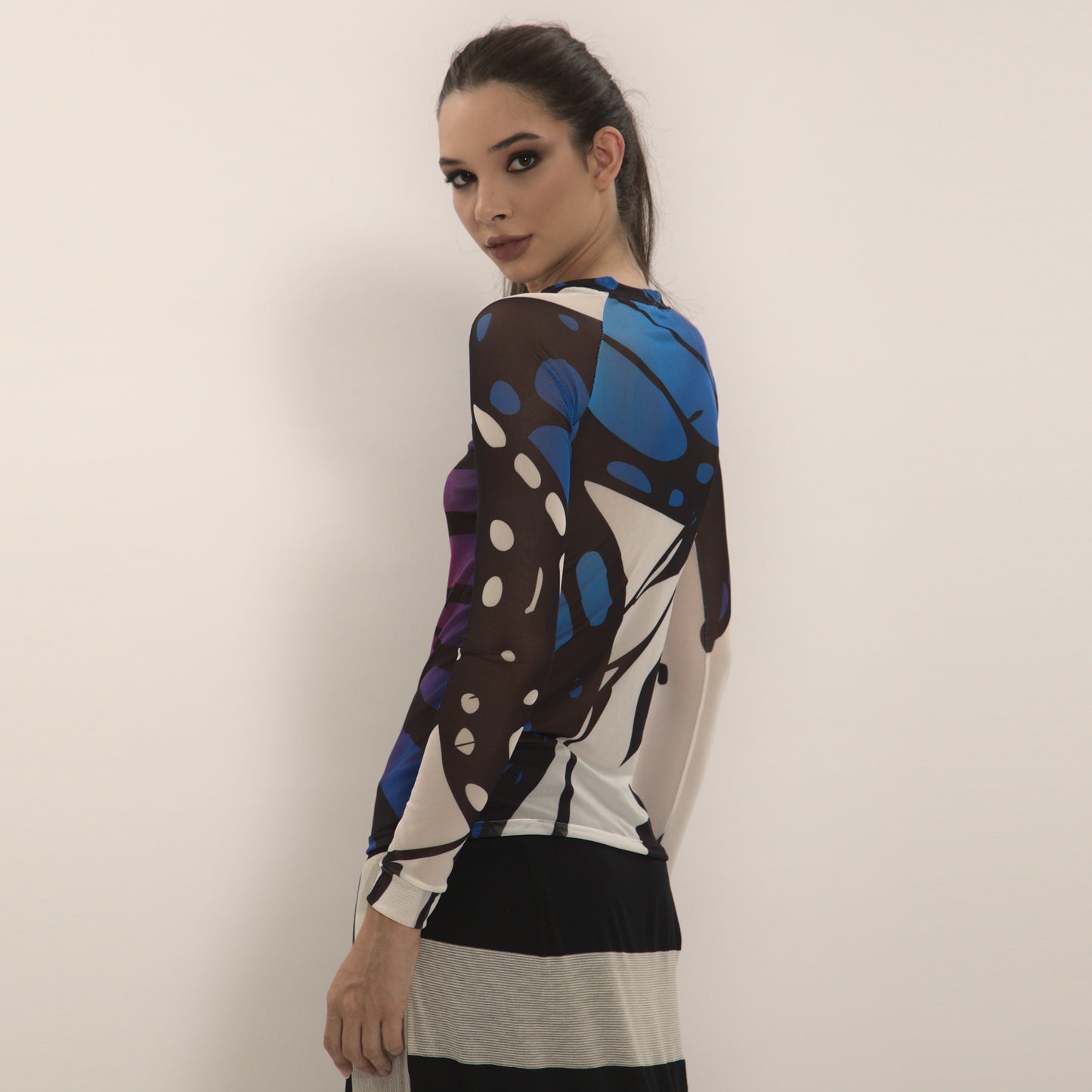 Butterflies - Long sleeve "second skin" top with butterflies wing pattern