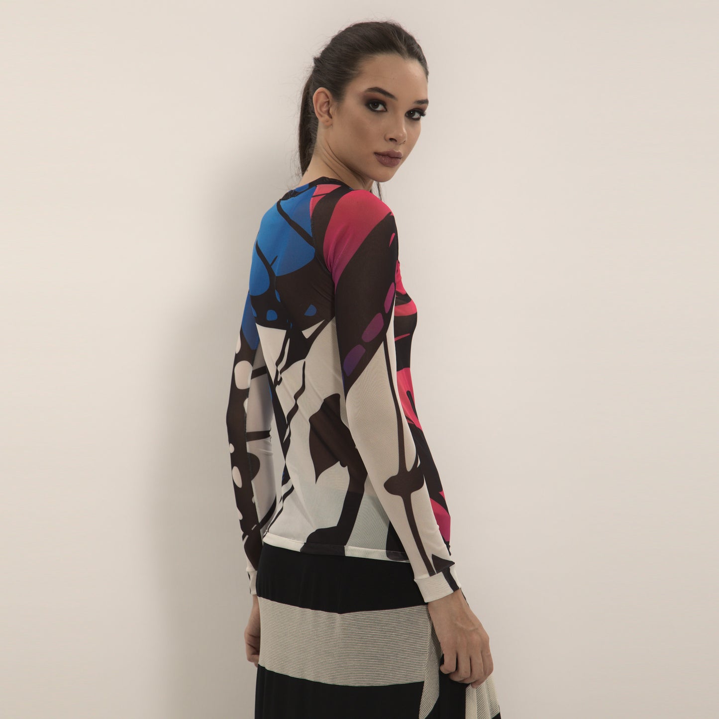 Butterflies - Long sleeve "second skin" top with butterflies wing pattern