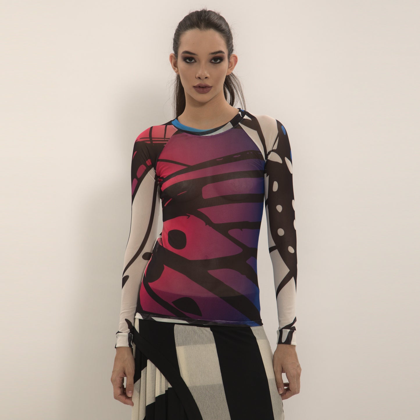Butterflies - Long sleeve "second skin" top with butterflies wing pattern