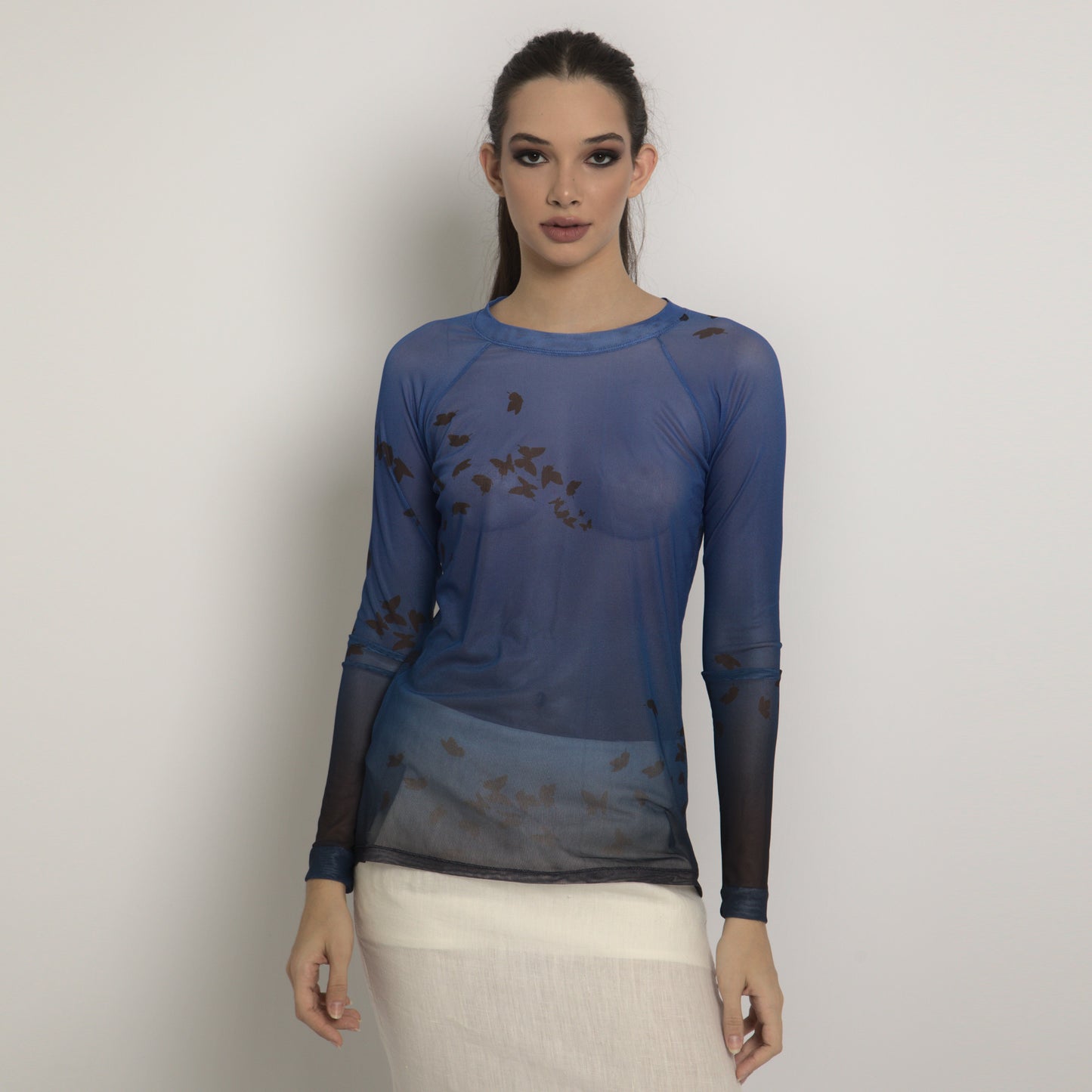 Butterflies - Long sleeve "second skin" top with butterflies pattern