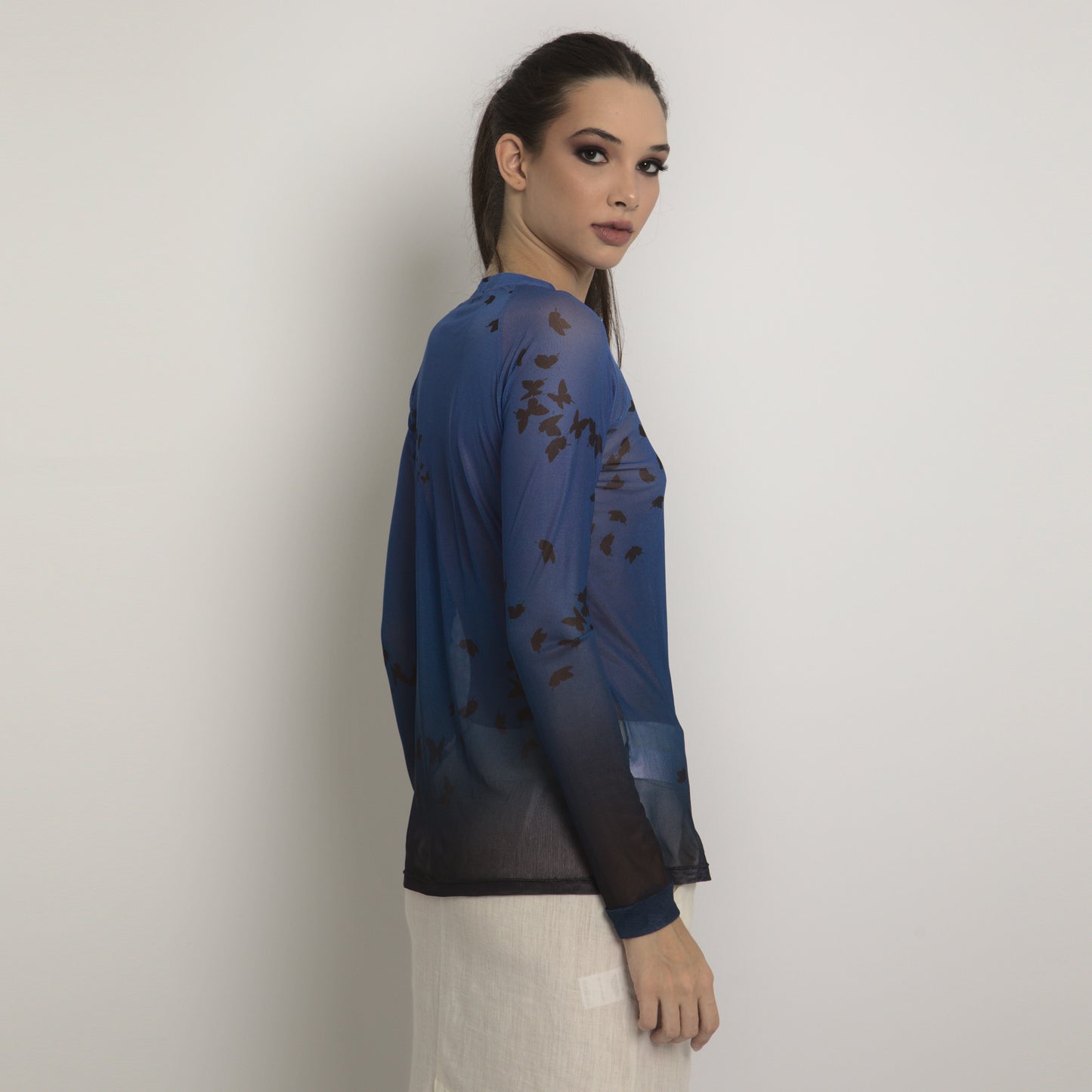 Butterflies - Long sleeve "second skin" top with butterflies pattern