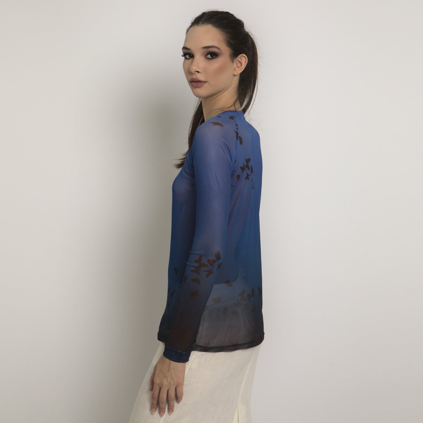 Butterflies - Long sleeve "second skin" top with butterflies pattern