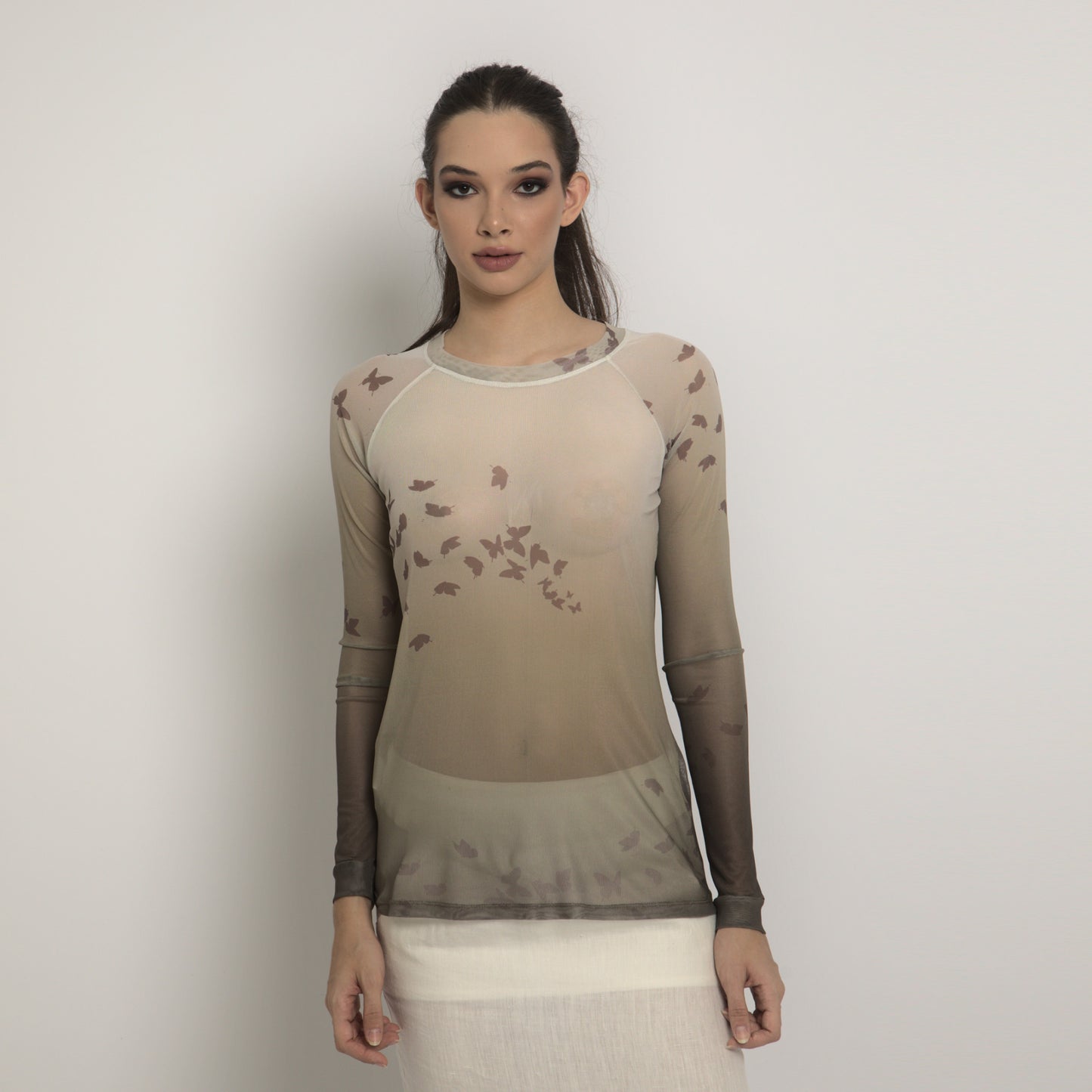 Butterflies - Long sleeve "second skin" top with butterflies pattern