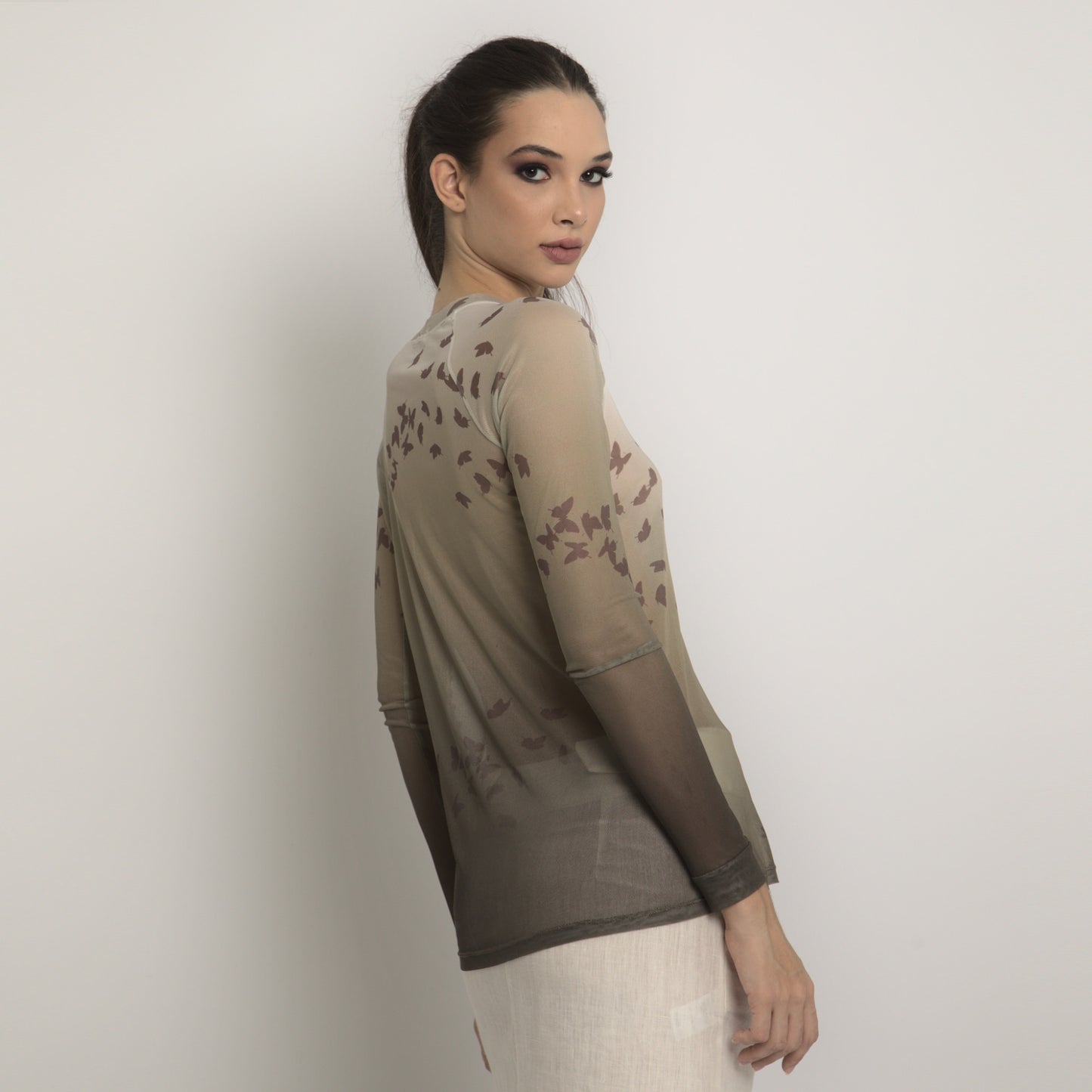 Butterflies - Long sleeve "second skin" top with butterflies pattern
