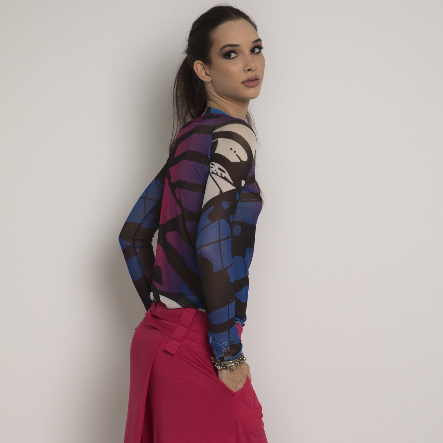 Butterflies - Long sleeve "second skin" top with butterflies wing pattern
