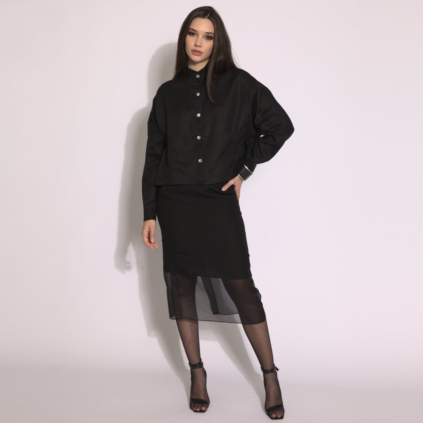 Lines - Midi linen and organza skirt