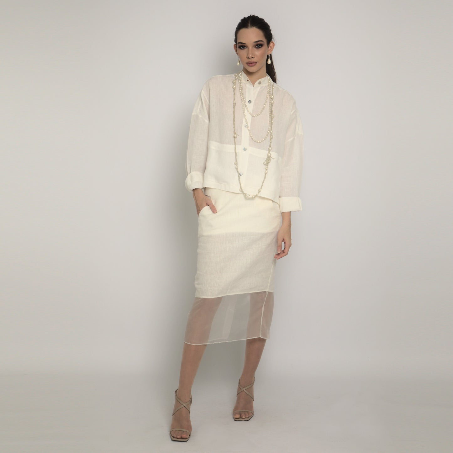Lines - Midi linen and organza skirt