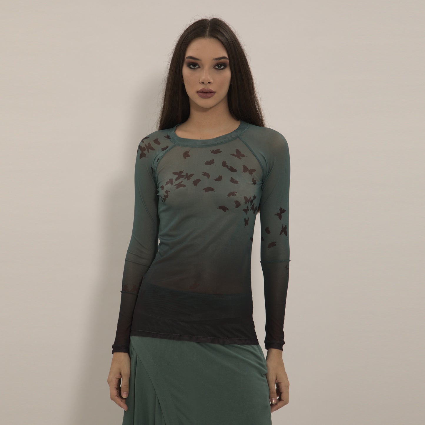 Butterflies - Long sleeve "second skin" top with butterflies pattern
