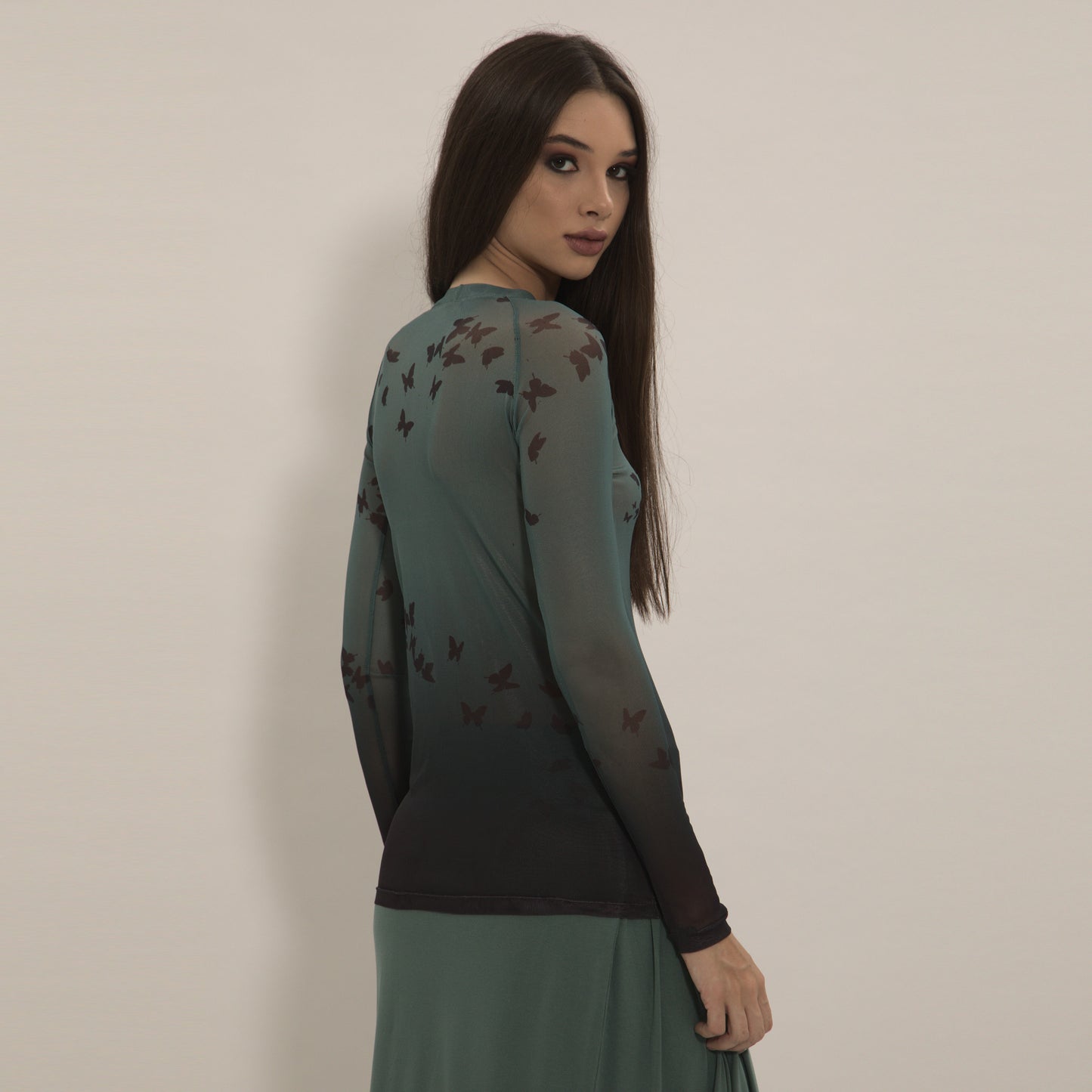 Butterflies - Long sleeve "second skin" top with butterflies pattern