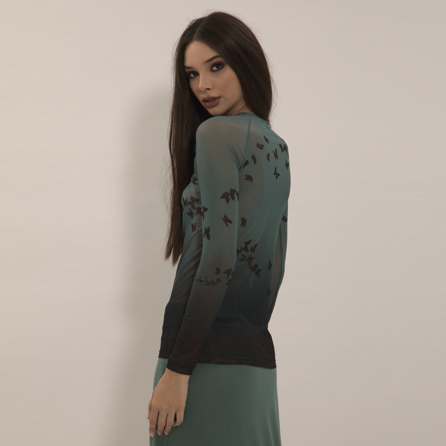 Butterflies - Long sleeve "second skin" top with butterflies pattern