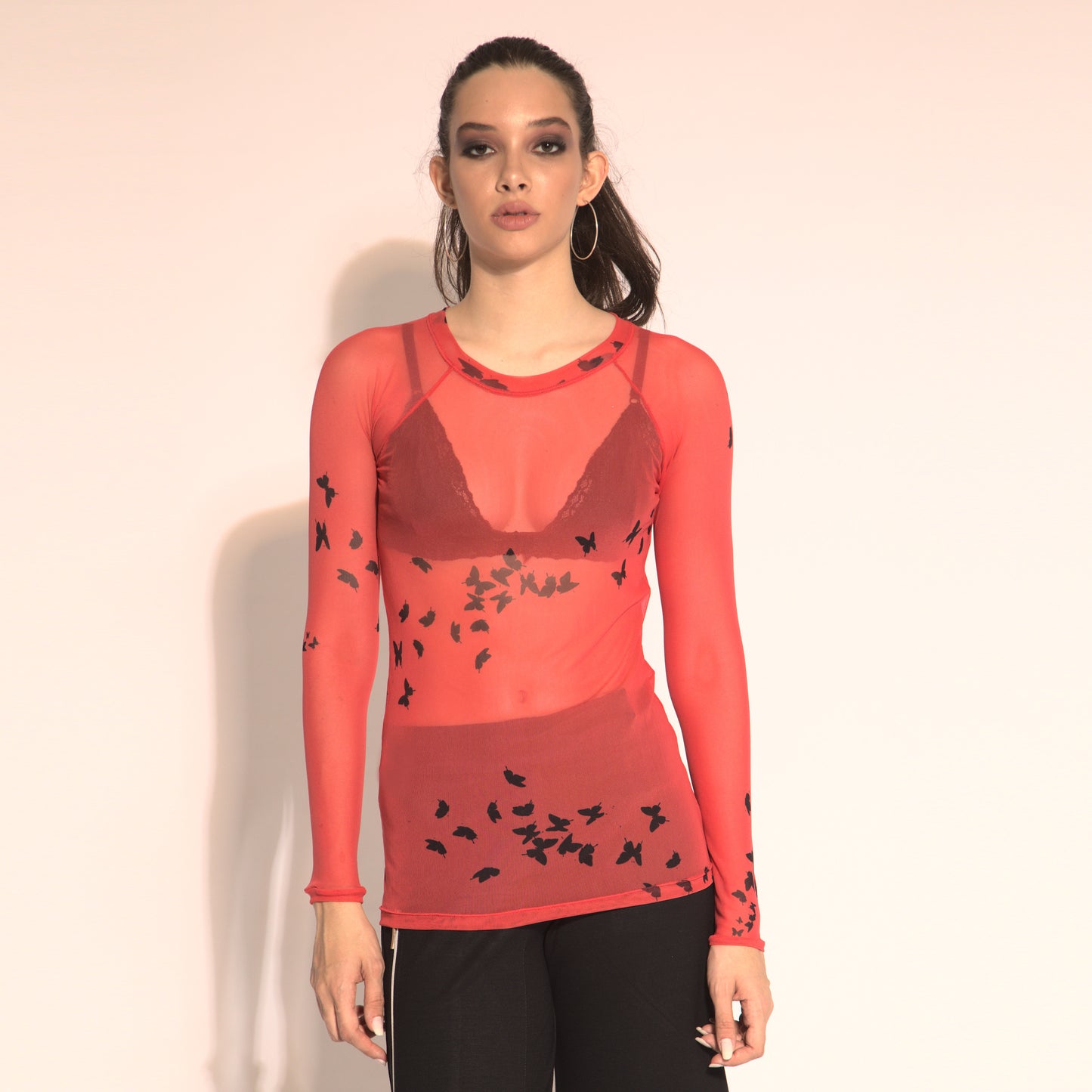 Butterflies - Long sleeve "second skin" top with butterflies pattern