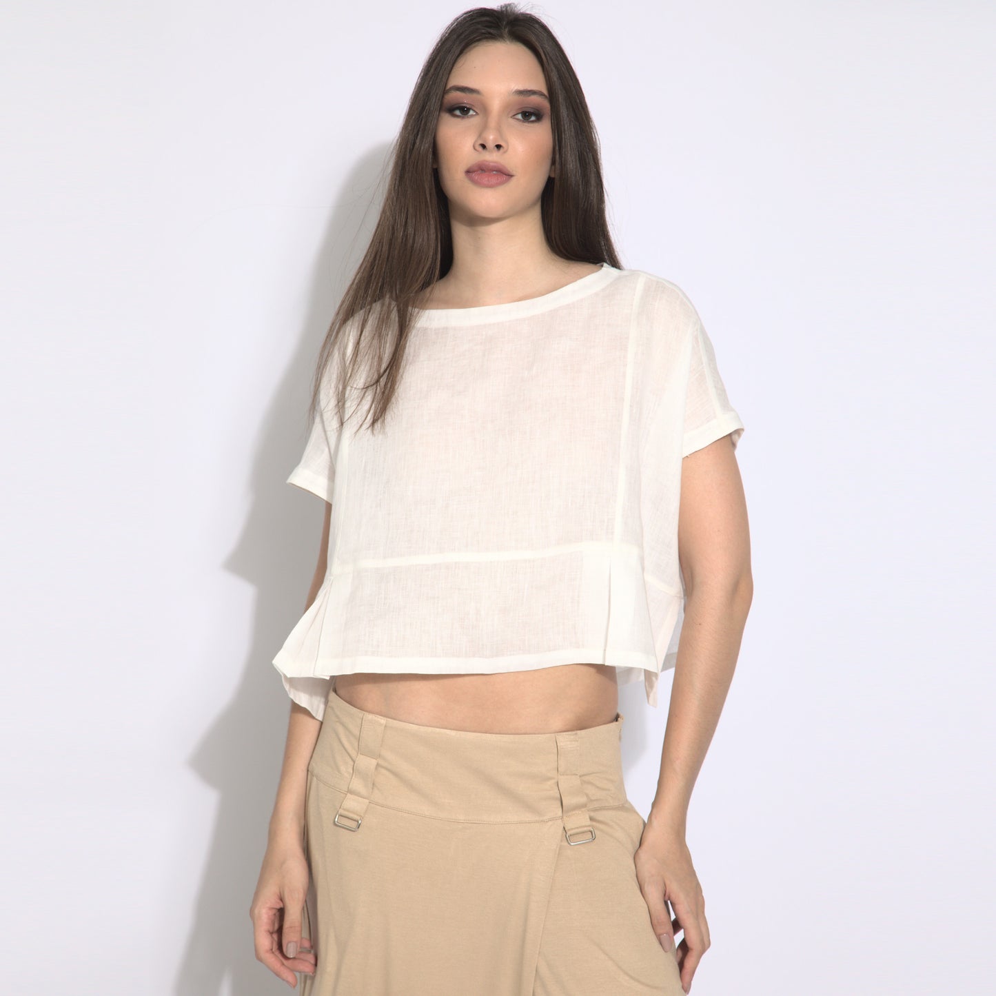 Giulia - Blouse in pure linen, short sleeves