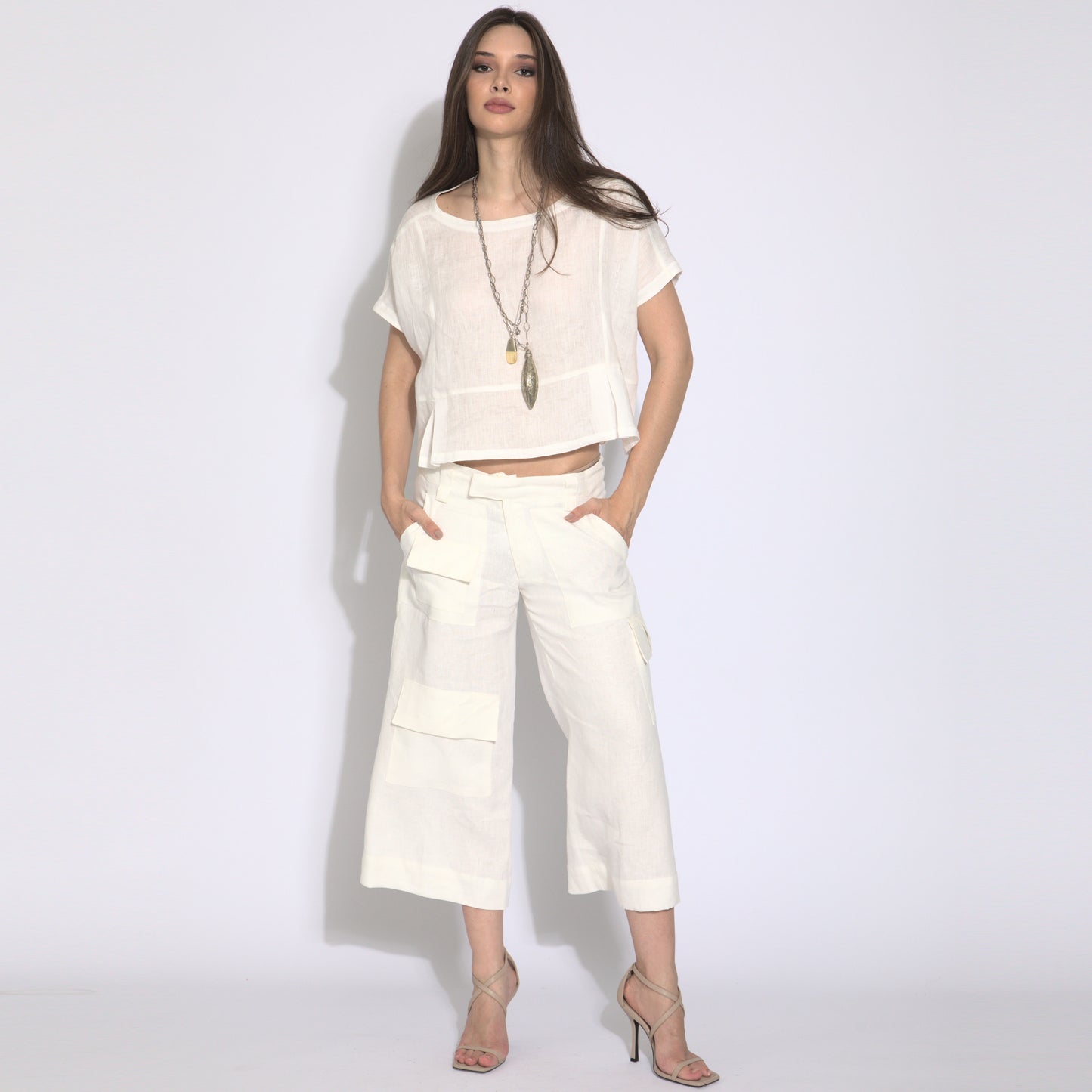 Giulia - Blouse in pure linen, short sleeves