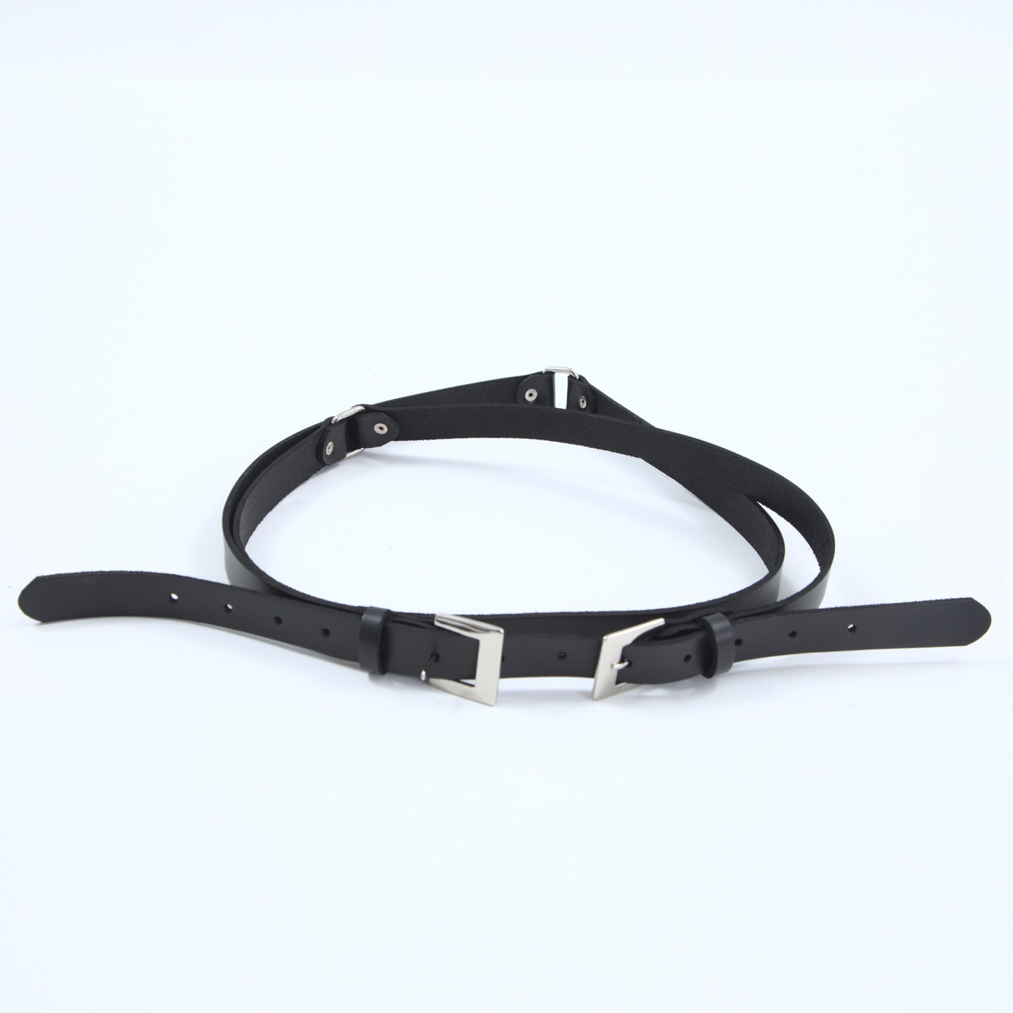 2-lap leather belt with metal buckles