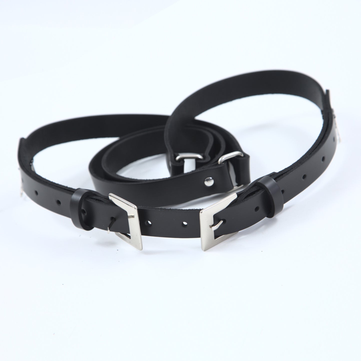 2-lap leather belt with metal buckles