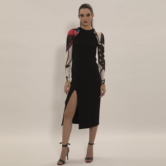 Fiona - Midi dress with slit (black)